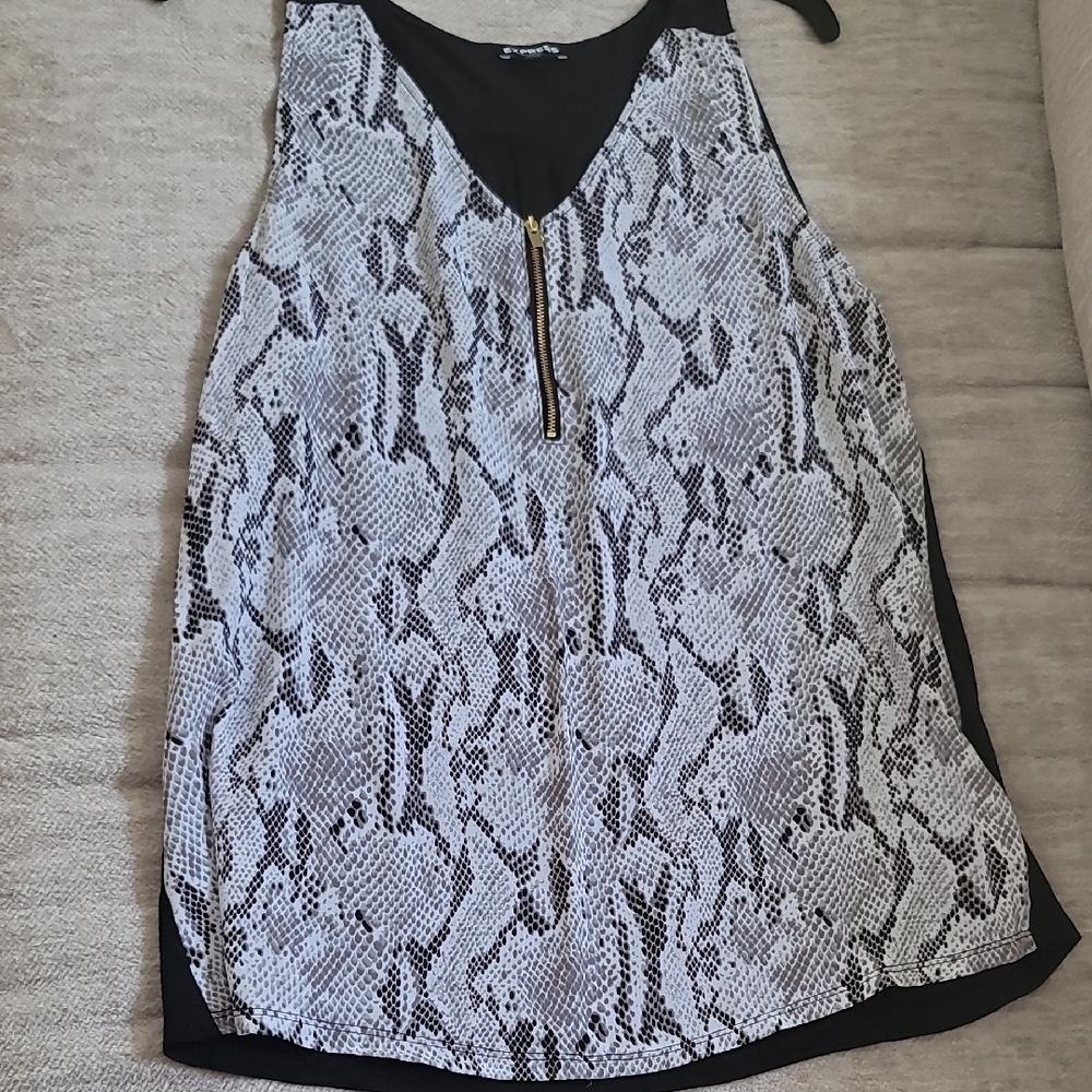 Express Black and White Snakeskin Print Blouse Med